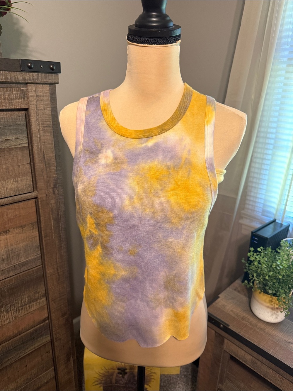 Rebellious One Yellow & Lavender Tie-Dye Ribbed Tank bandeau included **2 pc